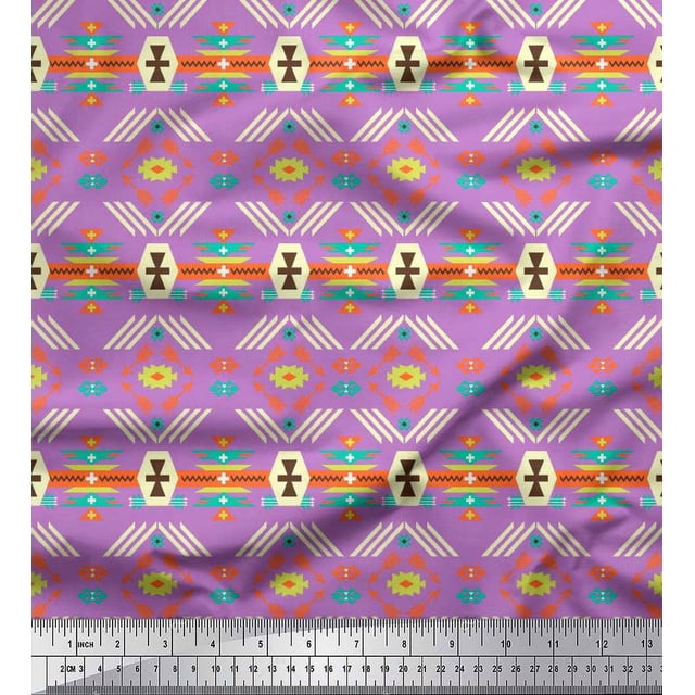 Soimoi polyester Crepe Fabric Geometric Southwestern Fabric Prints By Yard 42 Inch Wide