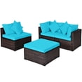 thumbnail image 4 of Gymax 4PCS Rattan Patio Conversation Furniture Set Yard Outdoor w/ Turquoise Cushion, 4 of 10