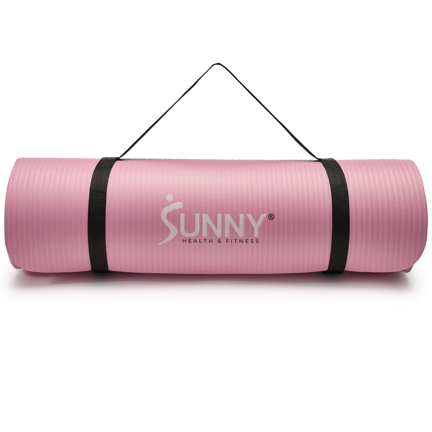 Sunny Health & Fitness Premium 1/2-Inch Extra Thick Exercise Yoga Mat Non-Slip High Density Pilates and Floor Workout Elastic Strap Portable with Carrying Strap - Pink - 74 x 24 Inches - SF-EM03-PK