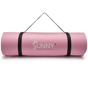 Sunny Health & Fitness Prime 1/2-Inch Tapis d'exercice extra épais de yoga Non-dérapant de haute densité Pilates et l'entraînement du sol Bracelet élastique portable avec la sangle de transport - rose - 74 x 24 Pouces - SF-EM03-PK