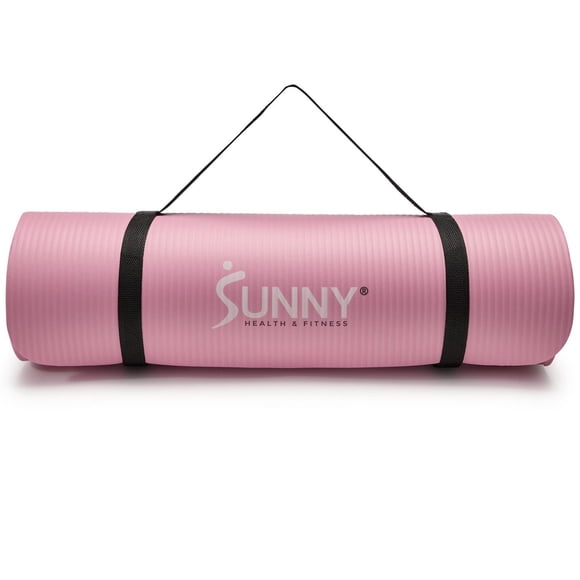 Sunny Health & Fitness Premium 1/2-Inch Extra Thick Exercise Yoga Mat Non-Slip High Density Pilates and Floor Workout Elastic Strap Portable with Carrying Strap - Pink - 74 x 24 Inches - SF-EM03-PK