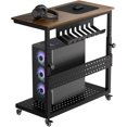 thumbnail image 1 of Support Tour d'Ordinateur Réglable avec Rack de Gestion des Câbles, Chariot Support de CPU à 2 Niveaux sur Roulettes avec Roues Verrouillables pour sous le Bureau, Noyer, 1 of 9