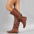 thumbnail image 1 of Bottines Plissées Plates Mi-Mollet pour Femmes, Bottes à Jambe Grand, Chaussures38brown, 1 of 2