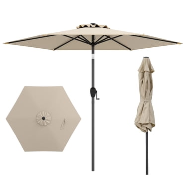 Gymax 7.5 ft Patio Umbrella Outdoor Heavy Duty Market Umbrella w/ Push Button Tilt Beige