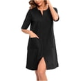 thumbnail image 2 of Erwazi Women Robes Zipper Front Short Sleeve Long Robe Housecoat with Pockets Loungewear, 2 of 8