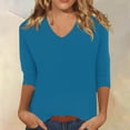 thumbnail image 2 of Spring Tops for Women V Neck Solid Color Casual Summer Basic Top Long Sleeve Basic Oversized Tshirts for Women Blue M, 2 of 4