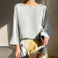 thumbnail image 2 of Timegard Hauts pour Femmes Satin Manches 3/4 Encolure Dégagée Lissant T-Shirts Unis Décontractés Amples, 2 of 3