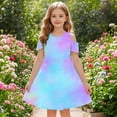 thumbnail image 5 of Économies de Printemps/été! HVOBTTY Robe Confortable à Manches Courtes pour Fille, Robe Quotidienne Sans Manches Extensible, Robe Trapèze Tournoyante, Patineuse, Récital d'École, Robe à Manches Courtes à Col Rond, Bleu, 13 Ans, 5 of 5