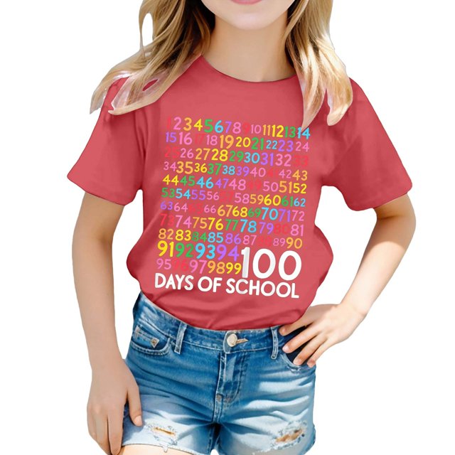 PMVFHDE T-Shirts Fille T-Shirt Décontracté Imprimé à Col Rond à Manches Courtes T-Shirt Chemise Décontractée Rouge Melon D\'eau, 3-4 Ans