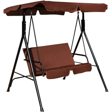 Costway Patio Loveseat Canopy Swing Glider Hammock Cushioned Steel Frame Outdoor Coffee