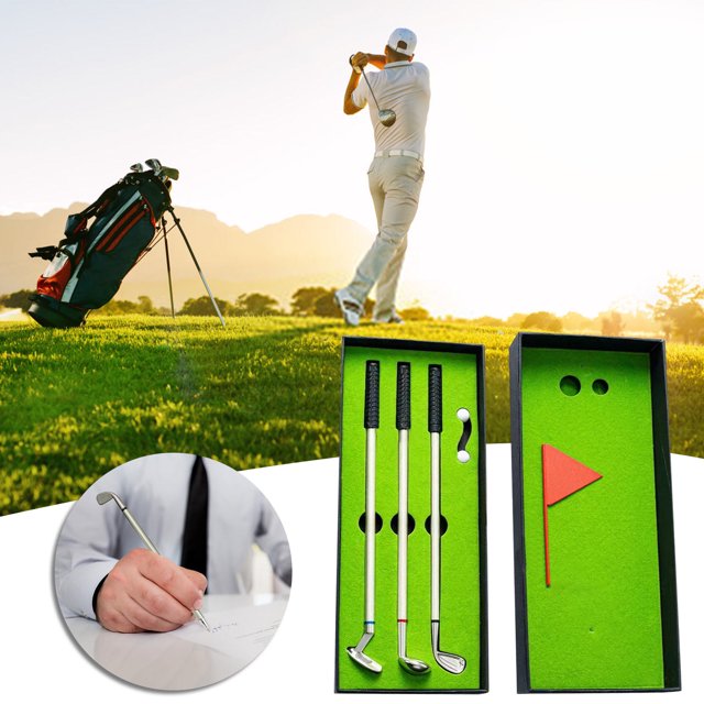 Agiferg Golf Gift Pen Simulation Driving Range Gift Box Pen Golf Club Pen Golf Club Metal Gift Ballpoint Pen 6-piece Set 3ml