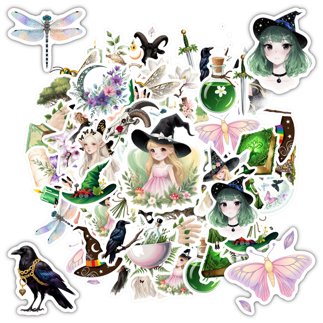 YEZDIX 35pcs Multicolor Witchcraft Nature Animal Floral Stickers for Laptops