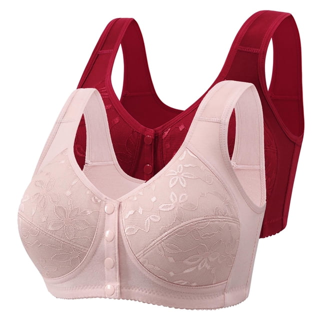 Posijego 2 Pack Womens Front Closure Bras Plus Size Wireless Bra Push up No Underwire Everyday Bra Multipack