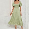 thumbnail image 1 of Jusqu'à 65 % de Rabais! Robes d'Été Mode pour Femmes 2024 Grande Taille Unies Taille Haute Manches Bouffantes Robe à Taille Enveloppée, 1 of 5