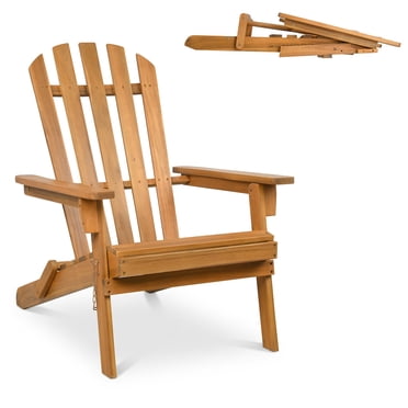 Gymax Chaise Adirondack en Eucalyptus Pliable d'Extérieur en Bois Chaise Longue Naturelle