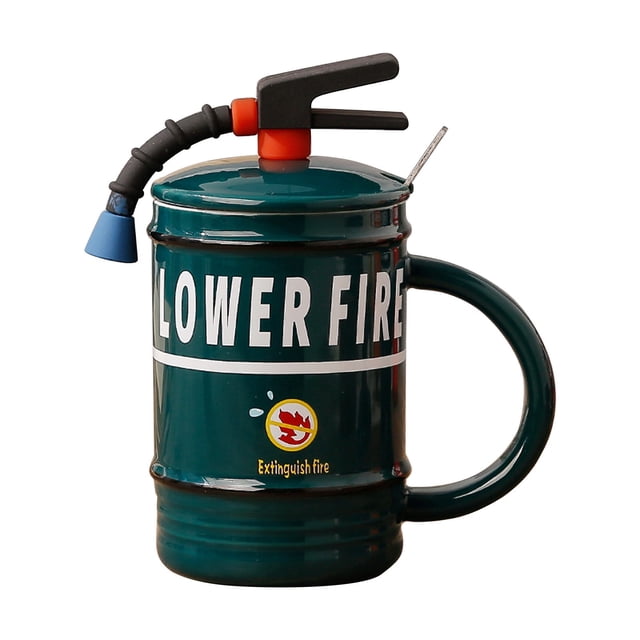 CJiaWei Funny Fire Extinguisher Ceramic Mug Interesting Design Large Capacity Cup With Lid And Spoon Novel And Funny