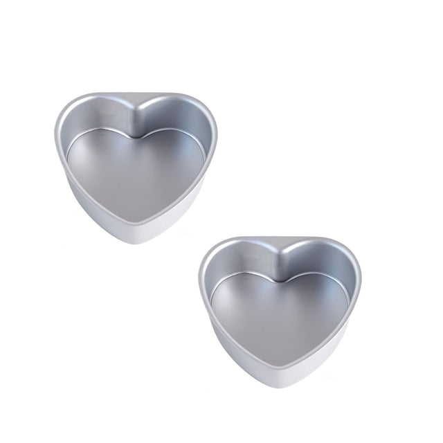 Oleegame 2PC Cookie Mold Ludlz 6 Inch Aluminum Heart Shaped Cake Pan Set DIY Baking Tool With Removable Bottom Silver