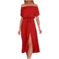 thumbnail image 2 of Gspmoly Robes d'Été pour Femmes, Robe d'Été pour Femmes à la Mode, Tempérament, Unie, à Manches Courtes, Épaules Dénudées, Robes de Cocktail, Économies, 2 of 8