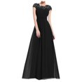 thumbnail image 1 of Meichang Robes Maxi en Mousseline pour Femmes Tunique Ajustée Plissée Couleur Unie Robe d'Été Évasée Évasée Dentelle Manches Courtes Col Ras du Cou Robe Élégante Soirée Fête Boîte de Nuit Bal Robes d'Été, 1 of 6