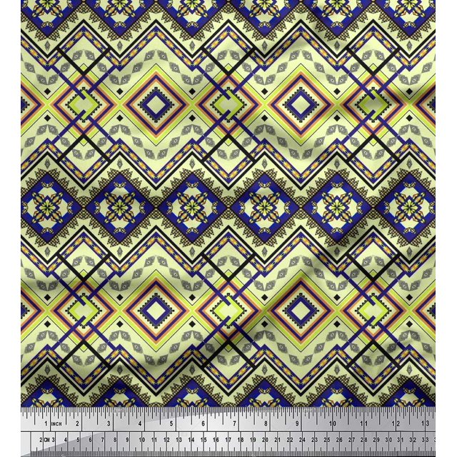 Soimoi Silk Fabric Geometric Kilim Printed Craft Fabric by The Yard 42 Inch Wide