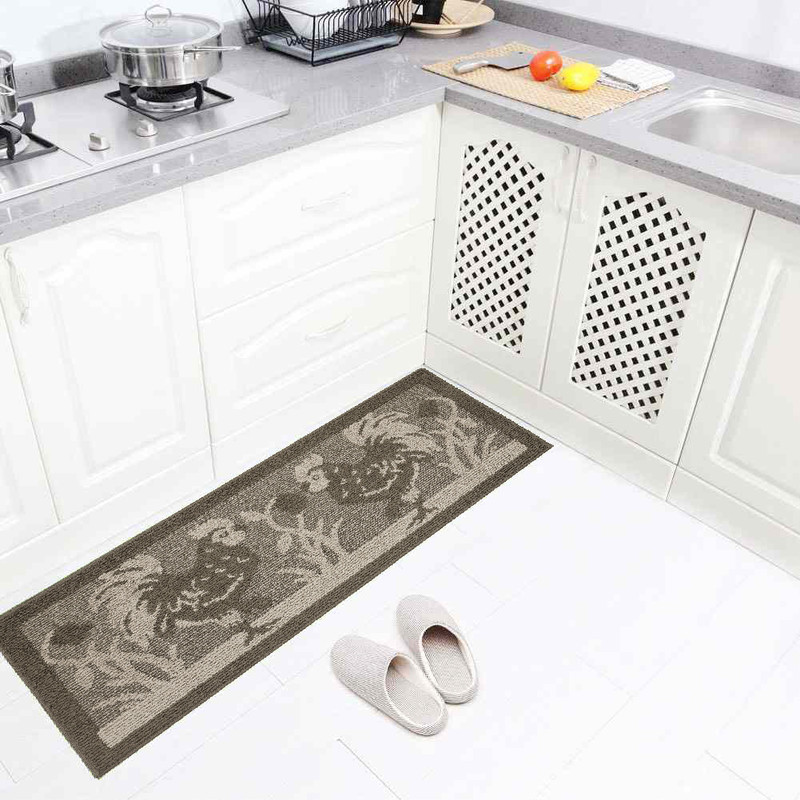 Décor Luxe Antidérapant Dos en Caoutchouc Sécurité Ultra Absorbant l'Eau Doux Durable Tissé Moelleux Tapis de Couloir Sol Intérieur Cuisine; Design Coq Brun Ensemble 2 Pcs
