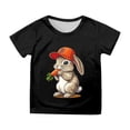 thumbnail image 1 of PMVFHDE Tenue de Pâques pour Filles T-Shirt Graphique de Pâques / Imprimé Lapin & Œuf Manches Courtes Col Rond / Tee-Shirt en Coton Doux pour Tout-Petit / Tenue Décontractée Printemps Été Noir, 4-5 Ans, 1 of 4