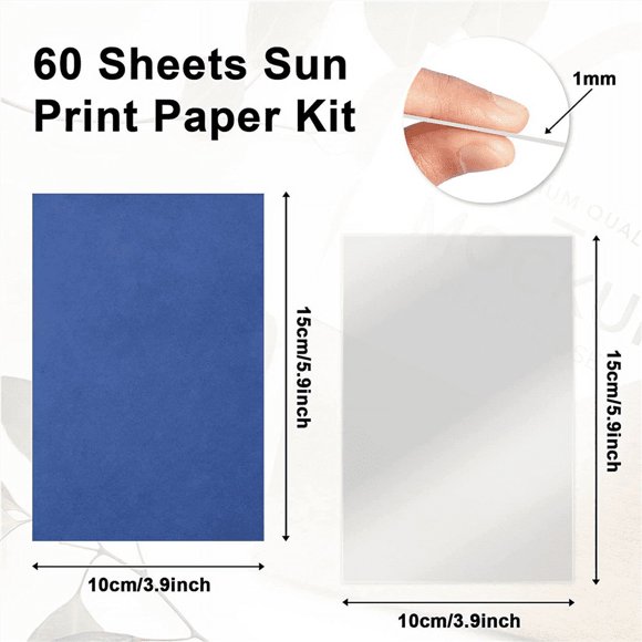 61 Pcs Papier d'Impression Solaire Cyanotype, Kit de Papier, Papier de Dessin Solaire Sensibilité, Papier d'Impression Nature (5,9 X 3,9 Po)