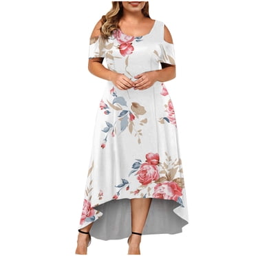 TopLLC Robes d'Été pour Femmes Grande Taille à Manches Courtes Robes Maxi à Fleurs Robe de Soirée à Épaules Dénudées avec Poches Robe Formelle Femme