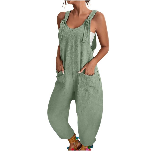 Kcodviy Combinaison en Jean Décontractée pour Femmes à Encolure en U, Combinaisons Sans Manches, Bretelles Spaghetti, Manches Longues, Body, Hauts pour Femmes, Salopettes Amples, Pantalons Sarouel, Combinaisons en Jean pour Femmes avec Poche