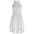 thumbnail image 4 of XDZJLR Womens Dresses formal Solid Halter Neck Button Chiffon Splice A Line Skirt, 4 of 5
