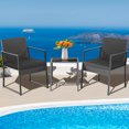 thumbnail image 1 of Costway Ensemble de Mobilier de Patio 3 Pcs, Chaises et Table en Rotin Osier Rembourrées Robustes pour l'Extérieur, 1 of 10