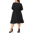 thumbnail image 3 of GRACE & GRANDEUR Robe Midi à Pois Suisses pour Femme Grande Taille, Taille Smockée, Manches 3/4, 3X, Noir, 3 of 6