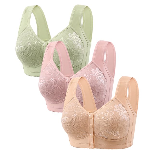 Diufon 3 Pack Wide Strap Bra for Women Everyday Front Closure Wireless Full Coverage Bras Soft Breathable Bra