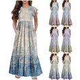 thumbnail image 2 of yoeyez Robes d'Été pour Filles Taille 6-12 Robe Maxi à Volants à Étages à Manches Volantées pour Fille Préadolescente Col Rond Mode Robe à Pois avec Poches Robe Mi-Longue Vert, 12 Ans, 2 of 6