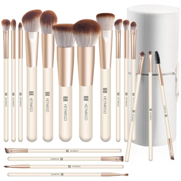 DUAIU 18-Piece Professional Makeup Brush Set - Premium Synthetic Foundation, Powder, Blush & Eyeshadow Brushes with Travel Case, Complete Face & Eye Brush Kit (Apricot)