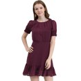 thumbnail image 1 of INSPIRE CHIC Women's Ruffle Hem Short Puff Sleeve Party A-Line Mini Dress, 1 of 6