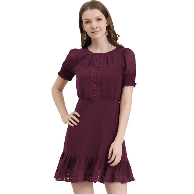 INSPIRE CHIC Women's Ruffle Hem Short Puff Sleeve Party A-Line Mini Dress