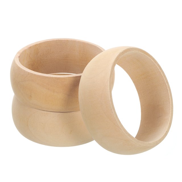 Unique Bargains Wooden Bangle Bracelet, 3 Pack 81mm - Log Retro Macrame Rings, Unfinished Smooth Wooden Rings for Crafts