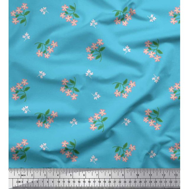 Soimoi Poly Georgette Fabric Leaves & Wild Flower Floral Decor Fabric Printed Yard 42 Inch Wide