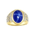 thumbnail image 1 of RYLOS Men's Rings 14K Yellow Gold Nugget Ring with Cabochon Gemstone & Diamonds Blue Star Sapphie Rings For Men Size 10, 1 of 7