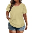 thumbnail image 2 of Penkiiy Haut d'Été Uni pour Femme Grande Taille Manches Courtes Bouffantes Col Rond Ample Mode Manches Courtes Col Rond Haut TG-5TG TG Jaune, 2 of 8