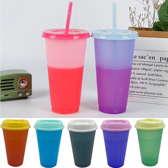 Neinkie 500ml Hot Color Changing Cups, Travel Tumbler with Straw and Lid, BPA Free Plastic Acrylic Cup, Reusable Daily Water Tumblers, Portable Party Coffee Tea Cup, Magic Pastel Cup