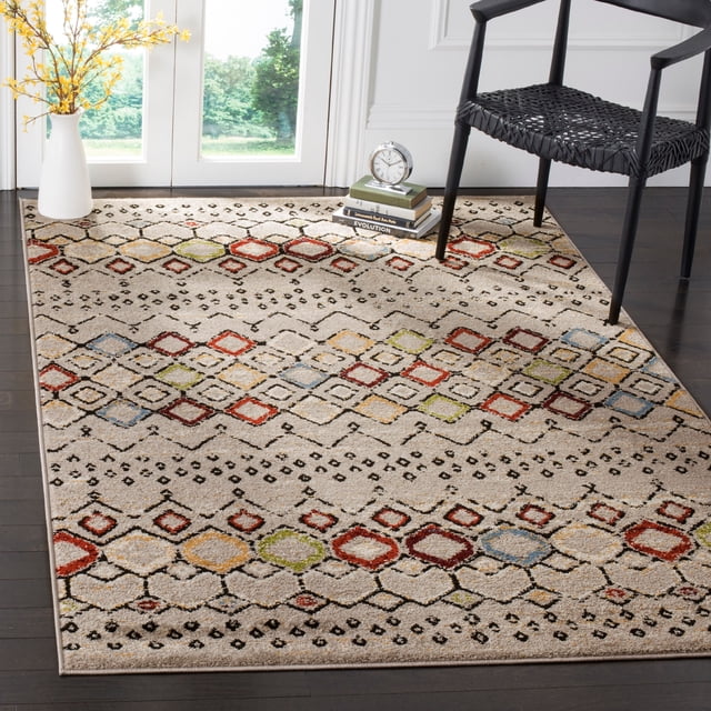 Safavieh Amsterdam Collection AMS108G Moroccan Boho Non-Shedding Stain Resistant Living Room Bedroom Area Rug, 9' x 12', Light Grey / Multi