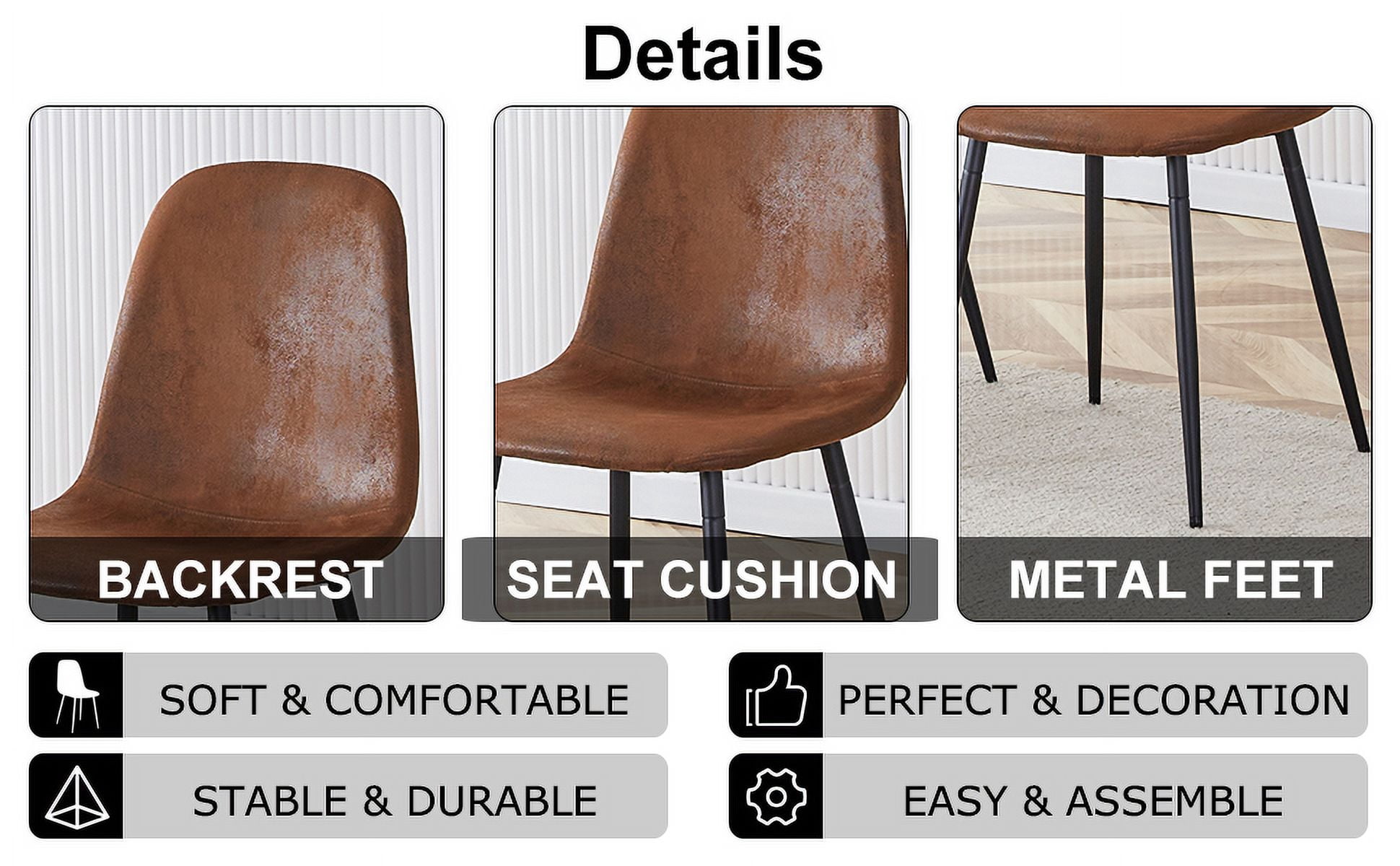 Noble House Ensemble de 6 chaises de salle à manger modernes en tissu technique brun aspect suède
