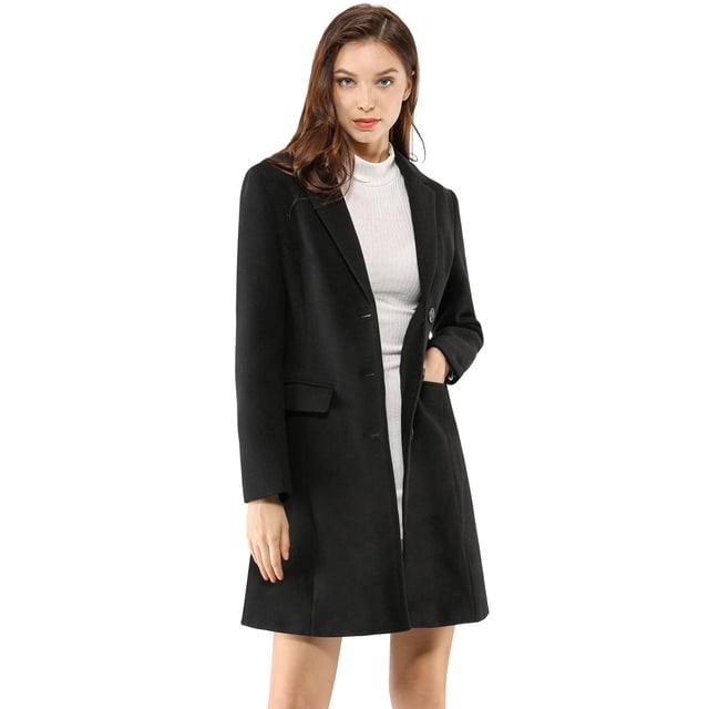 INSPIRE CHIC Women's Notched Lapel Single Breasted Long Sleeves Winter Overcoat Blacks XXX-Large