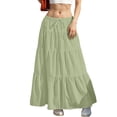 thumbnail image 2 of Women's Maxi Skirts Ruffle Tiered Flowy Swing Long Skirt Elastic Waist Drawstring Fashion Summer Beach Clothes (M, Green), 2 of 5