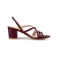 thumbnail image 3 of BLISSFUL STEP Women's Solid Color Strappy Slingback Block High Heels Sandals Burgundy 7, 3 of 7