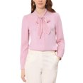thumbnail image 1 of INSPIRE CHIC Blouse Chemise à Manches Longues de Travail pour Femme à Col Noué Boutonnée L Rose, 1 of 6