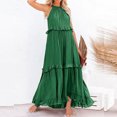 thumbnail image 5 of Robes d'Été pour Femmes 2025 Robe Maxi Sans Manches Décontractée Fluide à Volants Élégante Robe de Soleil Unie Verte L, 5 of 5