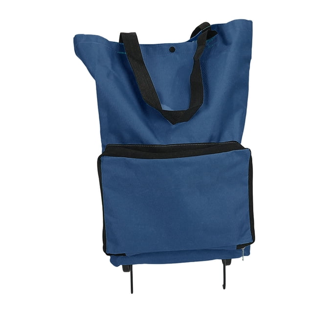 Foldable Cart Bag Zipper Reusable Large Capacity Portable Oxford Fabric Grocery Cart Bag with Wheels Navy Blue
